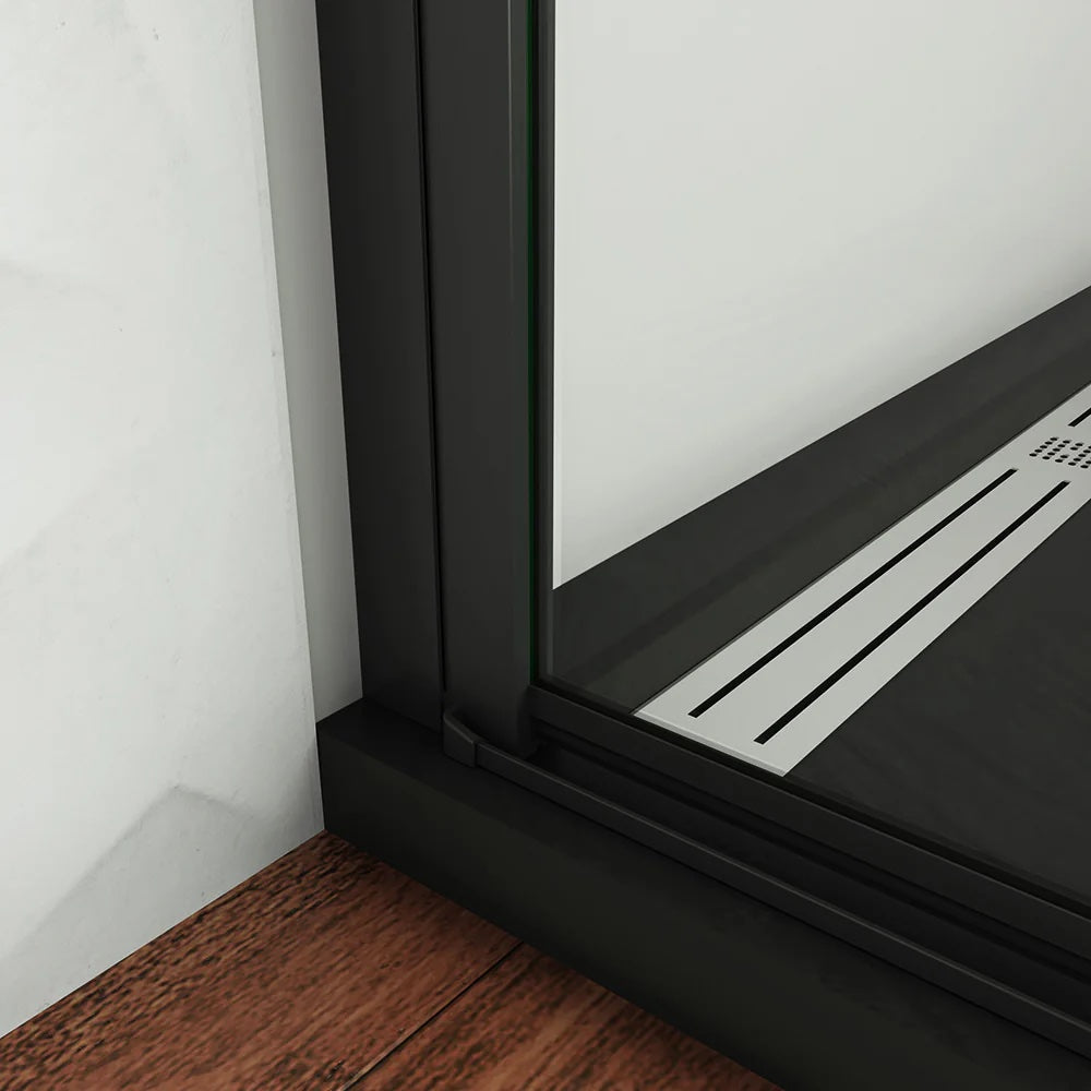 AICA černý sprchový kout čtvercový s 8mm NANO sklem - rozměry 80x80, 90x90, 100x100cm - jednokřídlé černé dveře, hliníkový antikorozní profil, bezpečnostní sklo EasyClean, magnetické těsnění, černá madla, moderní design, úspora místa, snadná údržba
