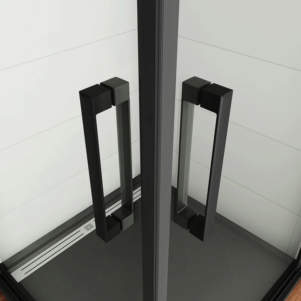 AICA černý sprchový kout čtvercový s 8mm NANO sklem - rozměry 80x80, 90x90, 100x100cm - jednokřídlé černé dveře, hliníkový antikorozní profil, bezpečnostní sklo EasyClean, magnetické těsnění, černá madla, moderní design, úspora místa, snadná údržba
