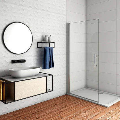 AICA Sprchový kout WALK IN A1E - moderní jednokřídlá sprchová zástěna s 6mm NANO sklem EasyClean, chromový design, rozměry 66-96cm (nastavitelné), výška 195cm. Leštěný hliníkový profil, bezpečnostní ESG sklo, walk-in sprchový box bez vaničky. Koupelnový nábytek a doplňky