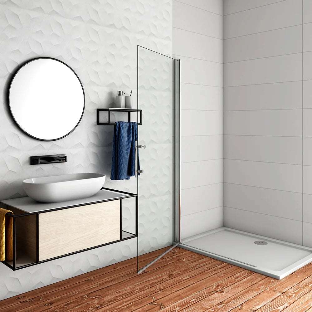 AICA Sprchový kout WALK IN A1E - moderní jednokřídlá sprchová zástěna s 6mm NANO sklem EasyClean, chromový design, rozměry 66-96cm (nastavitelné), výška 195cm. Leštěný hliníkový profil, bezpečnostní ESG sklo, walk-in sprchový box bez vaničky. Koupelnový nábytek a doplňky