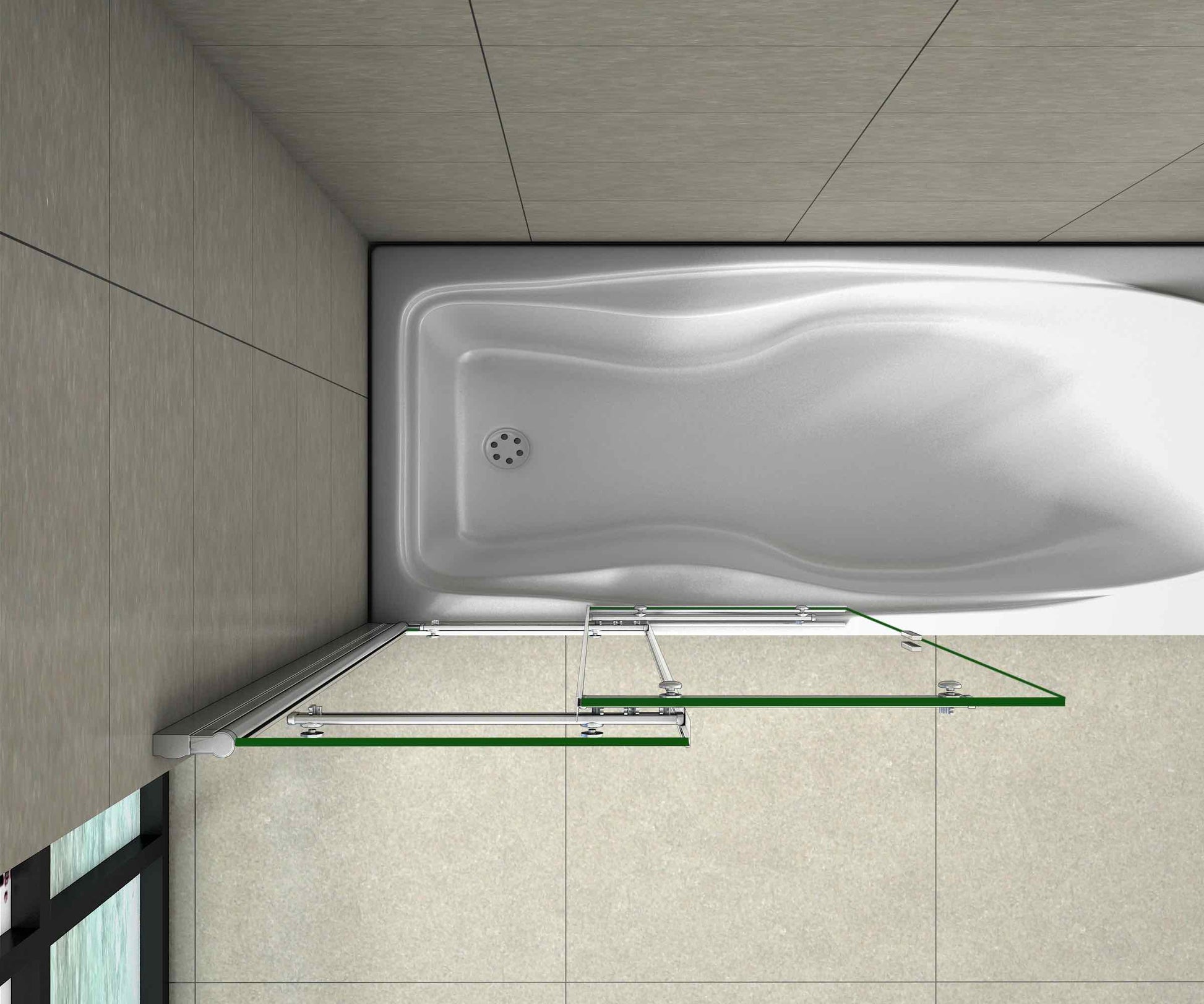 AICA vanová zástěna posuvná AQ2-90 - moderní 2-dílná sprchová stěna z čirého 6mm bezpečnostního skla s chromovaným hliníkovým profilem. Rozměry 90x140cm s univerzální montáží (levá/pravá), sklopná o 90° a kompletním těsněním. Ideální posuvná vanová zástěna sklo pro malé i velké koupelny. Kvalitní posuvný kryt vany od AICA s nastavitelným rozsahem.