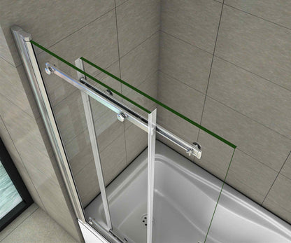 AICA vanová zástěna posuvná AQ2-90 - moderní 2-dílná sprchová stěna z čirého 6mm bezpečnostního skla s chromovaným hliníkovým profilem. Rozměry 90x140cm s univerzální montáží (levá/pravá), sklopná o 90° a kompletním těsněním. Ideální posuvná vanová zástěna sklo pro malé i velké koupelny. Kvalitní posuvný kryt vany od AICA s nastavitelným rozsahem.