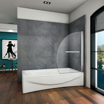 AICA Vanová zástěna sklopná B-D2H chrom 100x150 cm | 1-dílná otočná sprchová stěna s 8mm NANO sklem EasyClean | Věšák na ručník 400mm | Bezpečnostní čiré sklo ESG | Leštěný hliník odolný proti korozi | Univerzální montáž (levá/pravá) | Sklopná 90° dovnitř i ven