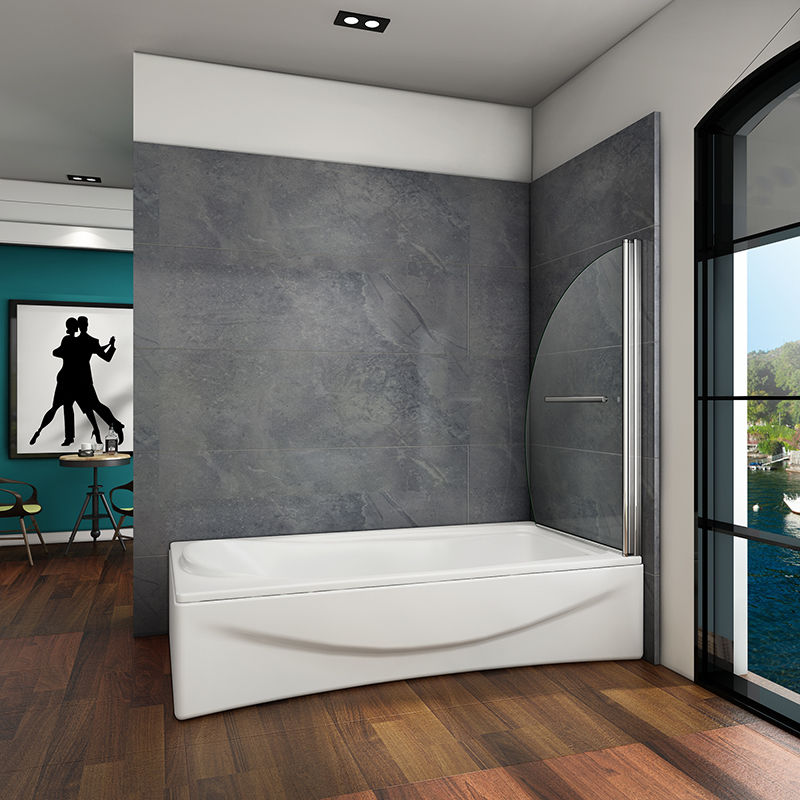 AICA Vanová zástěna sklopná B-D2H chrom 100x150 cm | 1-dílná otočná sprchová stěna s 8mm NANO sklem EasyClean | Věšák na ručník 400mm | Bezpečnostní čiré sklo ESG | Leštěný hliník odolný proti korozi | Univerzální montáž (levá/pravá) | Sklopná 90° dovnitř i ven