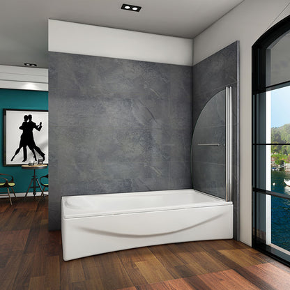 AICA Vanová zástěna sklopná B-D2H chrom 100x150 cm | 1-dílná otočná sprchová stěna s 8mm NANO sklem EasyClean | Věšák na ručník 400mm | Bezpečnostní čiré sklo ESG | Leštěný hliník odolný proti korozi | Univerzální montáž (levá/pravá) | Sklopná 90° dovnitř i ven