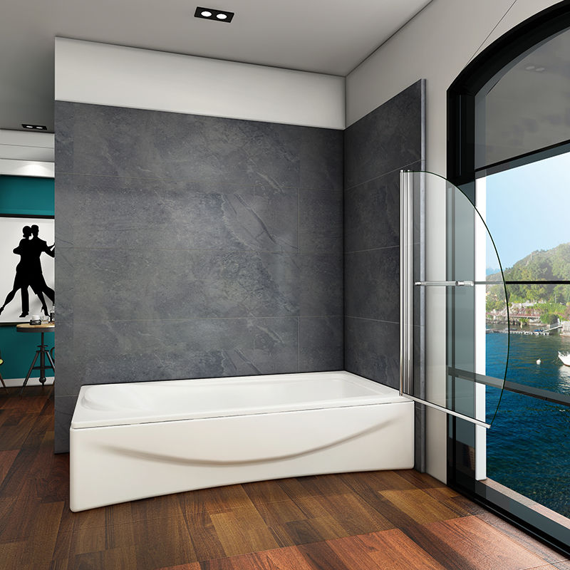 AICA Vanová zástěna sklopná B-D2H chrom 100x150 cm | 1-dílná otočná sprchová stěna s 8mm NANO sklem EasyClean | Věšák na ručník 400mm | Bezpečnostní čiré sklo ESG | Leštěný hliník odolný proti korozi | Univerzální montáž (levá/pravá) | Sklopná 90° dovnitř i ven