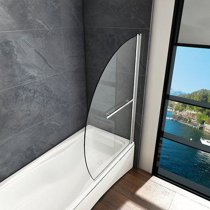 AICA Vanová zástěna sklopná B-D2H chrom 100x150 cm | 1-dílná otočná sprchová stěna s 8mm NANO sklem EasyClean | Věšák na ručník 400mm | Bezpečnostní čiré sklo ESG | Leštěný hliník odolný proti korozi | Univerzální montáž (levá/pravá) | Sklopná 90° dovnitř i ven