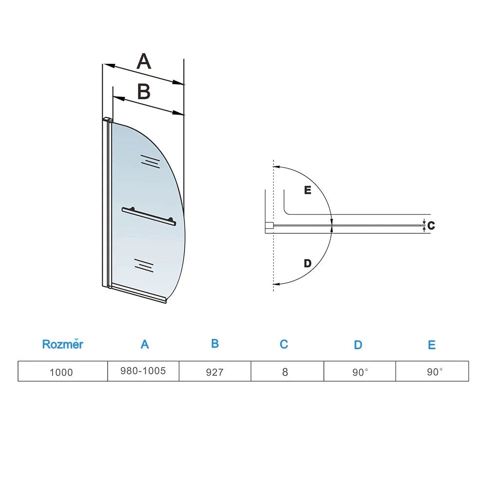 AICA Vanová zástěna sklopná B-D2H chrom 100x150 cm | 1-dílná otočná sprchová stěna s 8mm NANO sklem EasyClean | Věšák na ručník 400mm | Bezpečnostní čiré sklo ESG | Leštěný hliník odolný proti korozi | Univerzální montáž (levá/pravá) | Sklopná 90° dovnitř i ven
