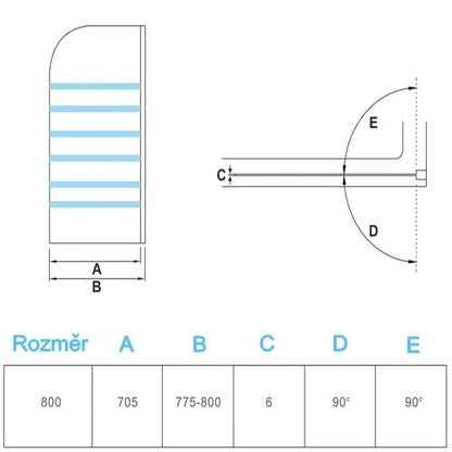 AICA vanová zástěna otočná B1E-S 80x140 cm | 1-dílná koupelnová zástěna s 6mm NANO sklem | Chromovaný hliníkový profil | Bezpečnostní zástěna do vany s pruhy | Možnost levé i pravé montáže | Moderní skleněná zástěna | Snadná údržba a čištění | Dodávka včetně lišty a těsnění