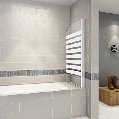 AICA vanová zástěna otočná B1E-S 80x140 cm | 1-dílná koupelnová zástěna s 6mm NANO sklem | Chromovaný hliníkový profil | Bezpečnostní zástěna do vany s pruhy | Možnost levé i pravé montáže | Moderní skleněná zástěna | Snadná údržba a čištění | Dodávka včetně lišty a těsnění