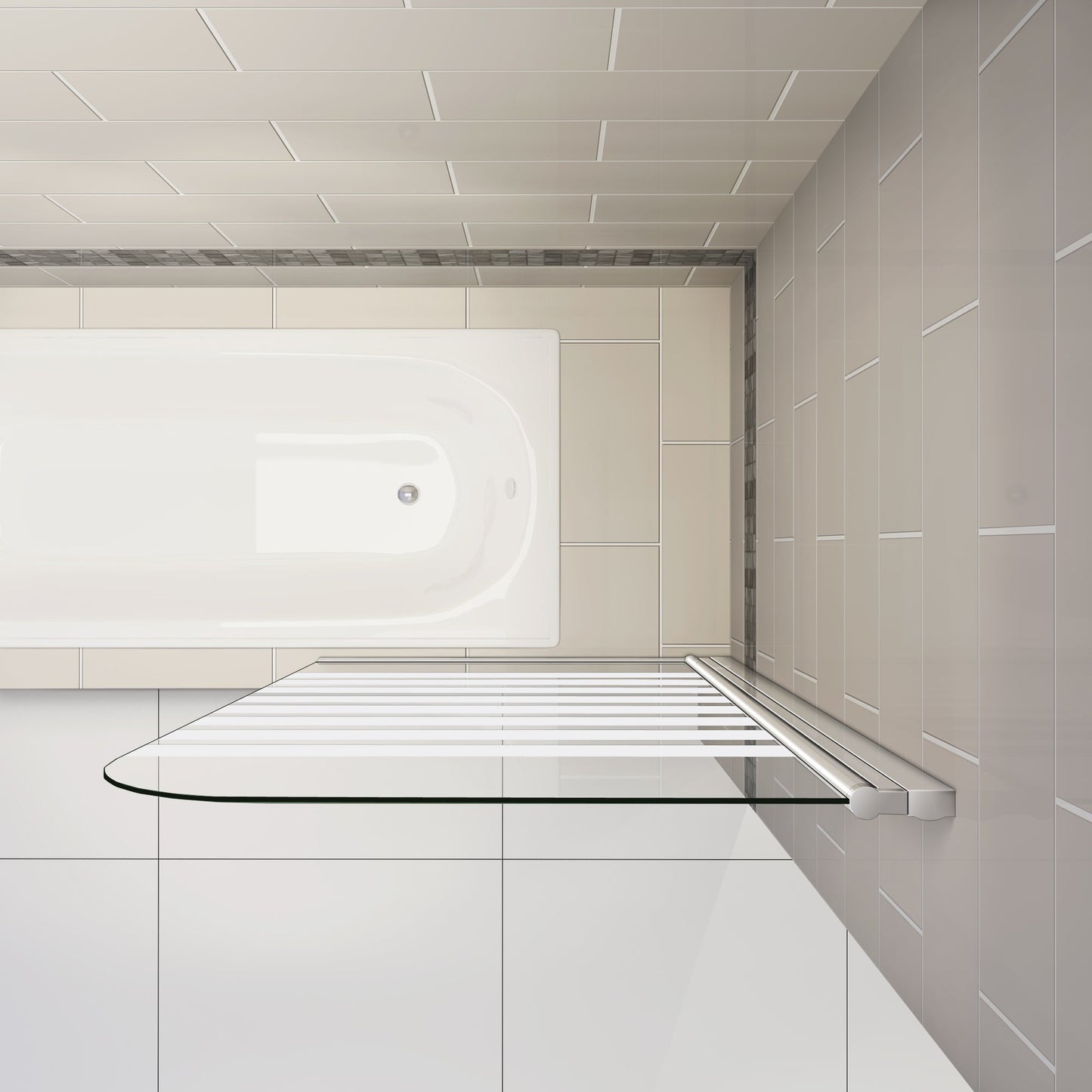 AICA vanová zástěna otočná B1E-S 80x140 cm | 1-dílná koupelnová zástěna s 6mm NANO sklem | Chromovaný hliníkový profil | Bezpečnostní zástěna do vany s pruhy | Možnost levé i pravé montáže | Moderní skleněná zástěna | Snadná údržba a čištění | Dodávka včetně lišty a těsnění