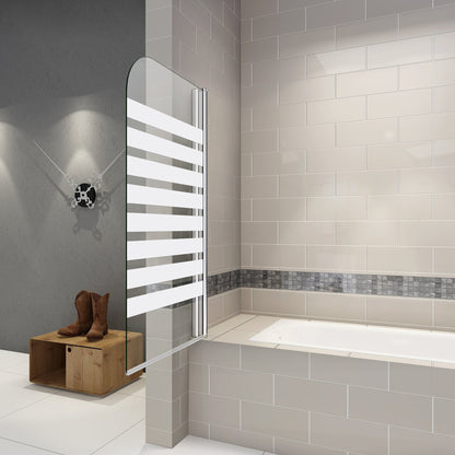 AICA vanová zástěna otočná B1E-S 80x140 cm | 1-dílná koupelnová zástěna s 6mm NANO sklem | Chromovaný hliníkový profil | Bezpečnostní zástěna do vany s pruhy | Možnost levé i pravé montáže | Moderní skleněná zástěna | Snadná údržba a čištění | Dodávka včetně lišty a těsnění