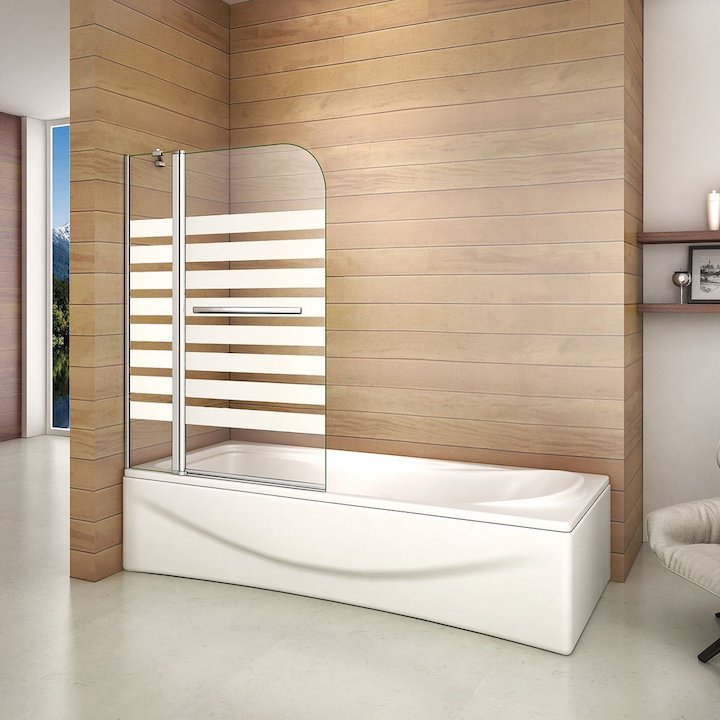 AICA Vanová zástěna otočná, chromová, 2-dílná, 6mm NANO vzorované sklo, Levá nebo Pravá montáž, Výška 140cm