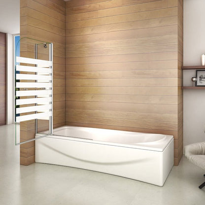 Otočná vanová zástěna sklo 120x140cm - moderní design, NANO povrch EasyClean, chromovaný hliníkový profil, bezpečnostní 6mm sklo s vodorovnými pruhy, možnost levé i pravé montáže, věšák na ručník v setu