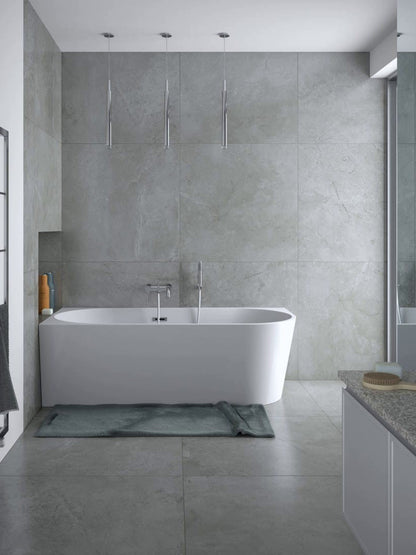 Volně stojící rohová vana 170 cm - bílá akrylátová vana s antibakteriálním povrchem | Levá montáž | Tepelně-izolační rohová vana do koupelny | Odolná vůči UV záření a skvrnám | Nízkopórovitý materiál s nízkou údržbou | Chromový sifon a seřizovací nohy | Záruka 5 let | Doprava zdarma | Kupte online na www.idealnikoupelny.cz