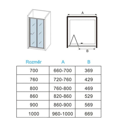 Sprchové dveře zalamovací do niky 70-100cm | 5mm NANO čiré bezpečnostní sklo EasyClean | Univerzální montáž L/P pro výklenek | Sklopné dveře do malé sprchy šetřící místo | Nerezové madlo a hliníkový profil | Moderní design proti vodnímu kameni | Vhodné pro rohové sprchové kouty