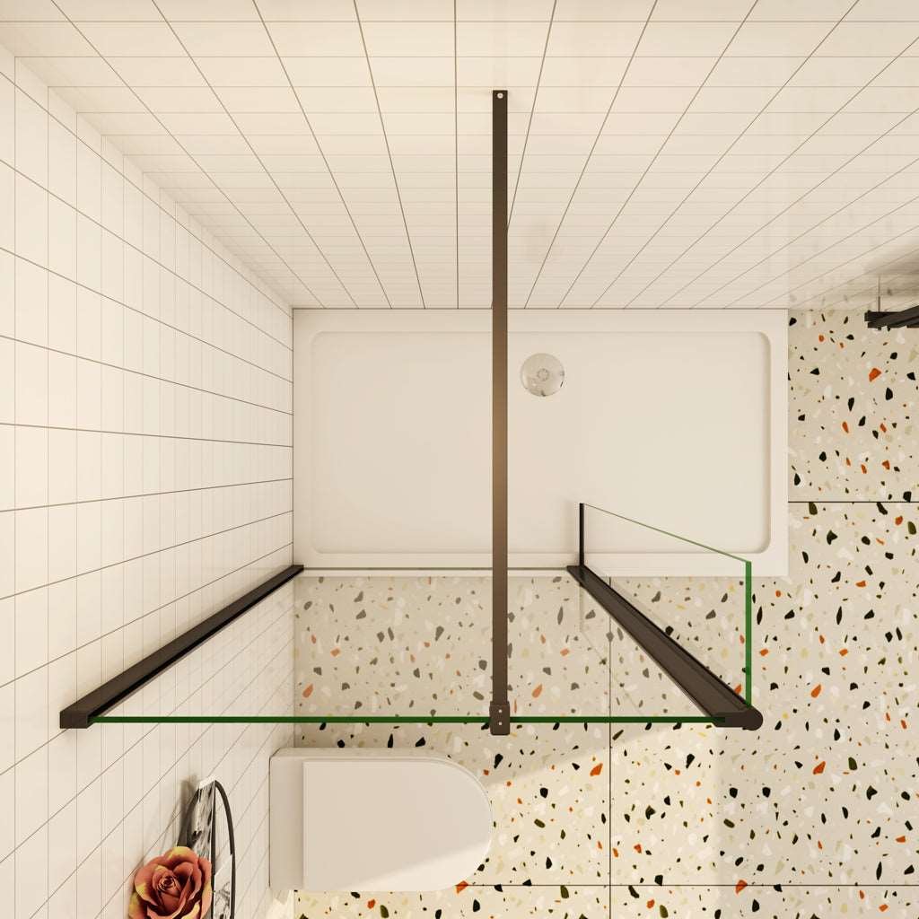 AICA Sprchový kout WALK IN CLEAR08B30P - černá moderní sprchová zástěna bez dveří s 8mm NANO čirým sklem EasyClean, 30cm otočným panelem a černými hliníkovými profily. Nastavitelná vzpěra pro velikosti 50-160cm, výška 200cm. Ideální walk in sprchový box pro malé i velké koupelny. Kvalitní sprchový roh od AICA s bezpečnostním sklem