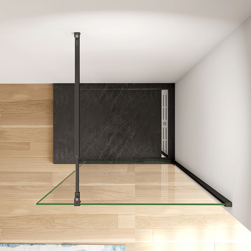 Černý walk in sprchový kout s 8mm NANO sklem, teleskopickou vzpěrou 73-120cm a výškou 200cm - moderní bezrámová sprchová zástěna s čirým bezpečnostním sklem, nastavitelná sprchová přepážka do malých i velkých koupelen, designový sprchový box s černými profily a snadnou montáží