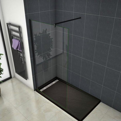 AICA Walk-in sprchový kout s 8mm NANO sklem a černou vzpěrou | Moderní bezpečnostní skleněná sprchová zástěna | Rozměry 30-160cm, výška 200cm | Univerzální montáž (levá/pravá) | Teleskopická vzpěra F-123B/F-084B | Čiré EasyClean sklo odolné proti vodnímu kameni