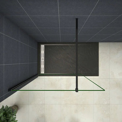 AICA Walk-in sprchový kout s 8mm NANO sklem a černou vzpěrou | Moderní bezpečnostní skleněná sprchová zástěna | Rozměry 30-160cm, výška 200cm | Univerzální montáž (levá/pravá) | Teleskopická vzpěra F-123B/F-084B | Čiré EasyClean sklo odolné proti vodnímu kameni