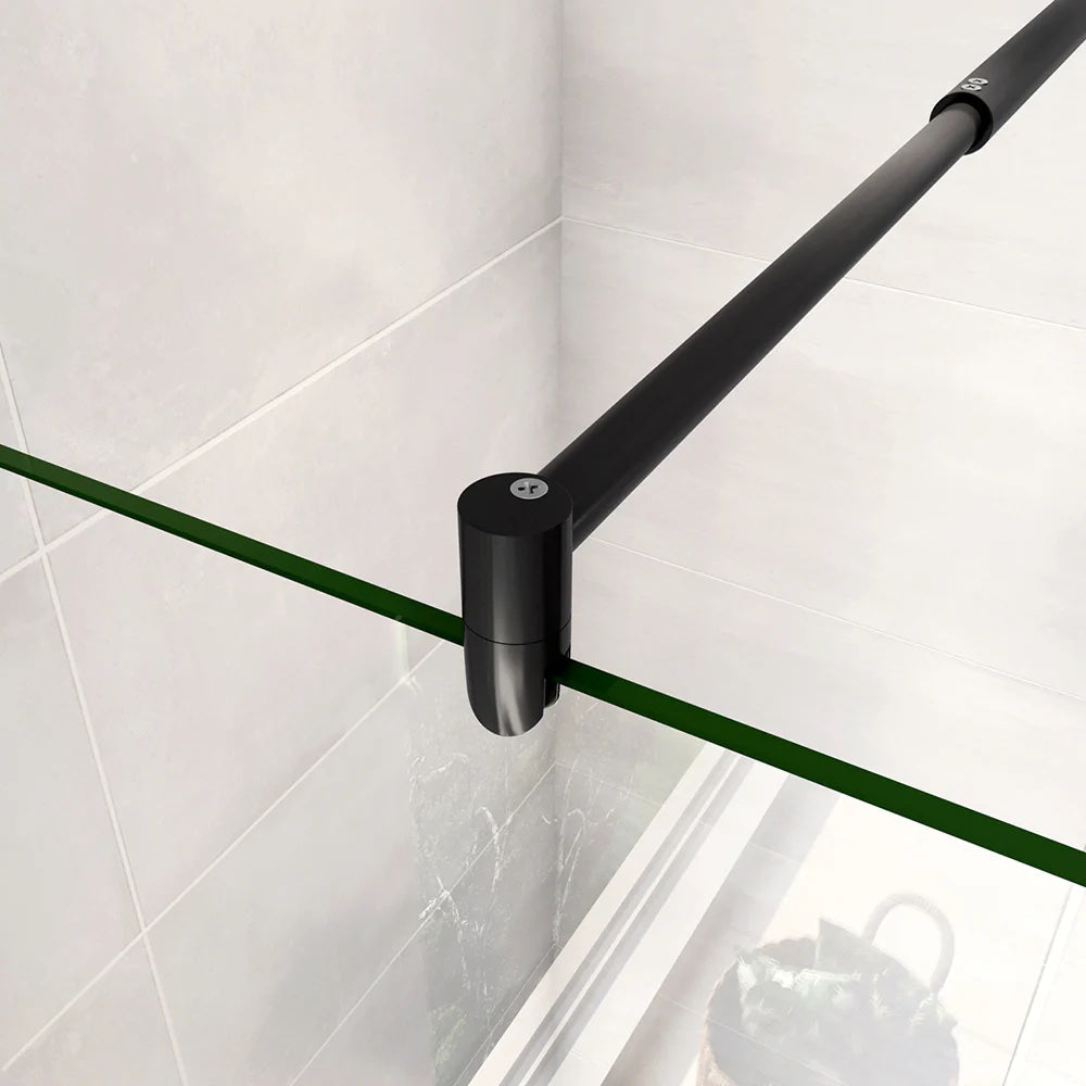 AICA Walk-in sprchový kout s 8mm NANO sklem a černou vzpěrou | Moderní bezpečnostní skleněná sprchová zástěna | Rozměry 30-160cm, výška 200cm | Univerzální montáž (levá/pravá) | Teleskopická vzpěra F-123B/F-084B | Čiré EasyClean sklo odolné proti vodnímu kameni