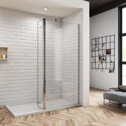 Skleněná sprchová zástěna Walk-In 8mm NANO čiré sklo | Chromový profil | Otočný panel 40cm | Vzpěry různých velikostí | Výška 200cm | Moderní design koupelny | Snadná údržba | Univerzální montáž | Bezpečnostní sklo | Sprchový kout bez vaničky