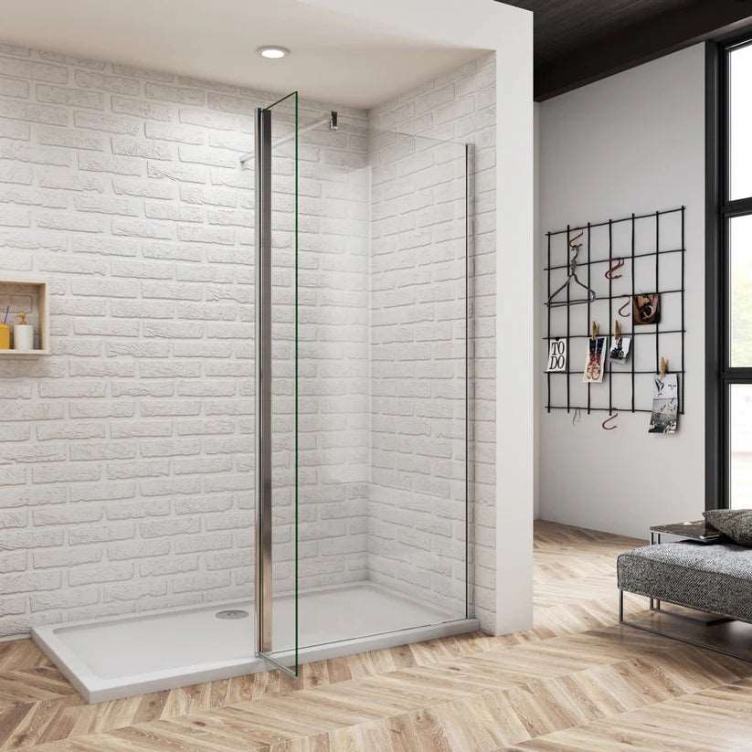 Skleněná sprchová zástěna Walk-In 8mm NANO čiré sklo | Chromový profil | Otočný panel 40cm | Vzpěry různých velikostí | Výška 200cm | Moderní design koupelny | Snadná údržba | Univerzální montáž | Bezpečnostní sklo | Sprchový kout bez vaničky