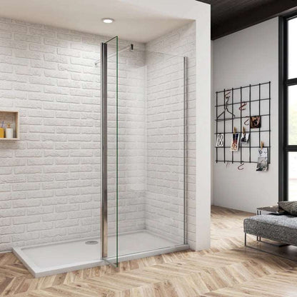 Skleněná sprchová zástěna Walk-In 8mm NANO čiré sklo | Chromový profil | Otočný panel 40cm | Vzpěry různých velikostí | Výška 200cm | Moderní design koupelny | Snadná údržba | Univerzální montáž | Bezpečnostní sklo | Sprchový kout bez vaničky