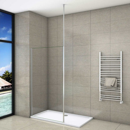 AICA Sprchový kout WALK IN - moderní walk in sprchový kout s chromovou stropní tyčí a 8mm NANO sklem. Bezrámová sprchová zástěna walk in pro velikosti 50-160cm, výška 200cm. Designový walk in sprchový kout s čirým bezpečnostním sklem a leštěným hliníkovým profilem.