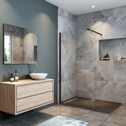 AICA Walk in sprchový kout CLEAR10B - 10mm NANO čiré sklo s černou vzpěrou, bezrámová sprchová zástěna 30-160cm, výška 200cm, moderní průchozí sprchový box do koupelny, snadná údržba, česká dodávka