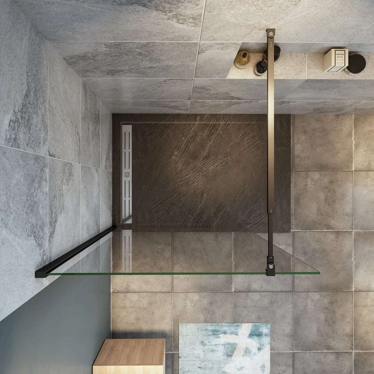 AICA Walk in sprchový kout CLEAR10B - 10mm NANO čiré sklo s černou vzpěrou, bezrámová sprchová zástěna 30-160cm, výška 200cm, moderní průchozí sprchový box do koupelny, snadná údržba, česká dodávka