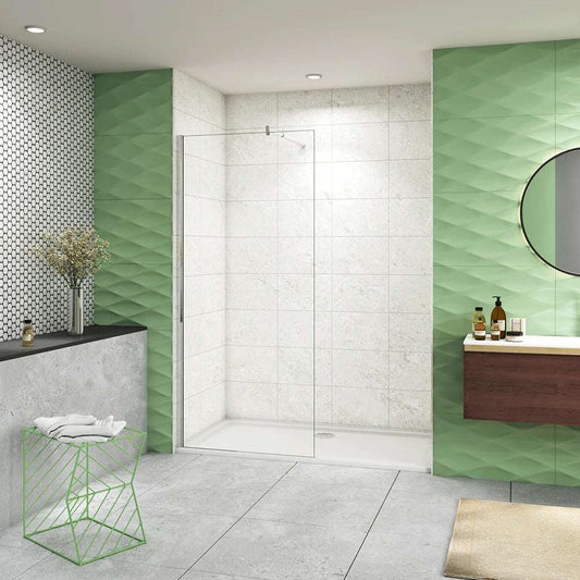 Walk-in sprchová zástěna AICA CLEAR10CH s 10mm tlustým bezpečnostním NANO sklem s EasyClean povrchem proti usazování vodního kamene. Moderní bezrámový design s chromovými profily a nastavitelnou šířkou 50-160 cm. Univerzální sprchový kout vhodný pro levou i pravou montáž s výškou 200 cm. Chromová vzpěra různých tvarů (F-131, F-132, F-123, F-084) pro stabilní uchycení. Luxusní sprchová přepážka bez vaničky vhodná do moderních koupelen.