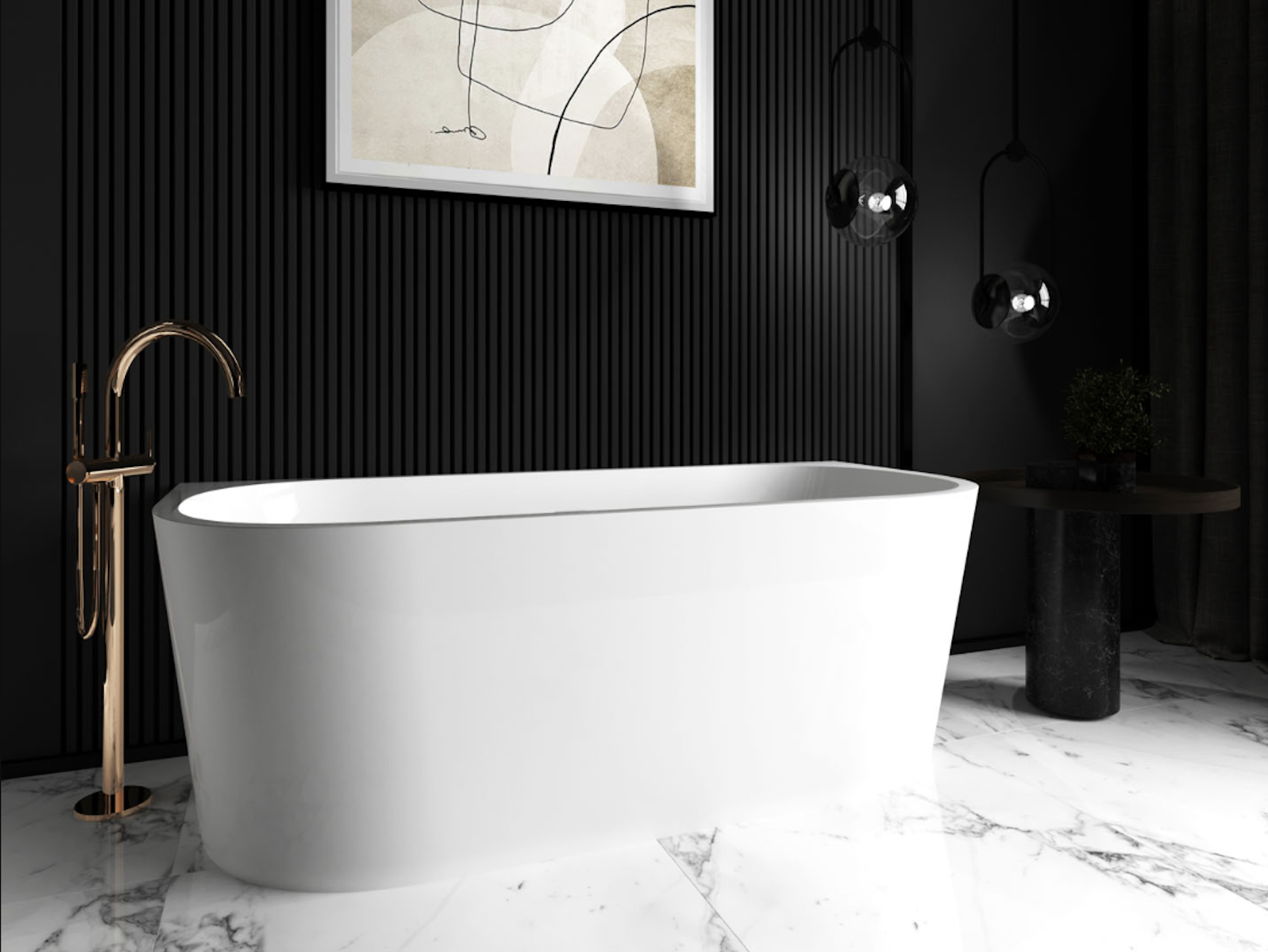 Bílá volně stojící akrylátová vana 150x75x58 cm s moderním zaobleným designem – kvalitní nástěnná vana do koupelny s přepadovým otvorem, chromovaným click-clack sifonem a hladkým povrchem odolným proti škrábancům. Perfektní volba pro moderní koupelny díky optimálním rozměrům 150 cm na délku a tepelně izolačním vlastnostem akrylátu.