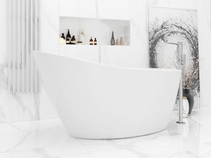 Volně stojící vana 150 cm, bílá akrylátová vana s přepadovým otvorem a chromovým sifonem. Moderní designová vana 150x75 cm do koupelny s kvalitním zpracováním, odolná proti skvrnám a škrábancům. Vana s výbornou tepelnou izolací a snadnou údržbou