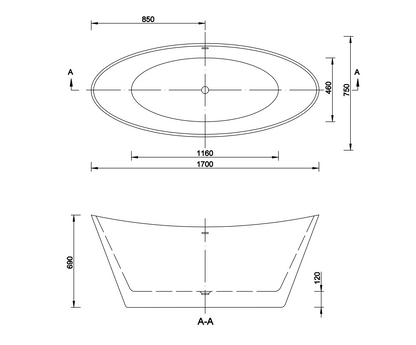 Volně stojící akrylátová vana bílá 170 cm - moderní oválná vana do koupelny | Sněhově bílý povrch, odolnost vůči skvrnám a zabarvení | Integrovaný přepad a chromový sifon | Luxusní design pro vaši koupelnu