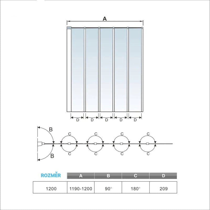 Vanová zástěna skládací, matná šedá, 5-dílná, 4mm NANO čiré sklo, Výška 140cm