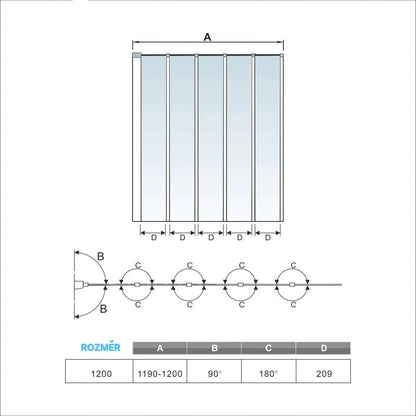 Vanová zástěna skládací, matná šedá, 5-dílná, 4mm NANO čiré sklo, Výška 140cm
