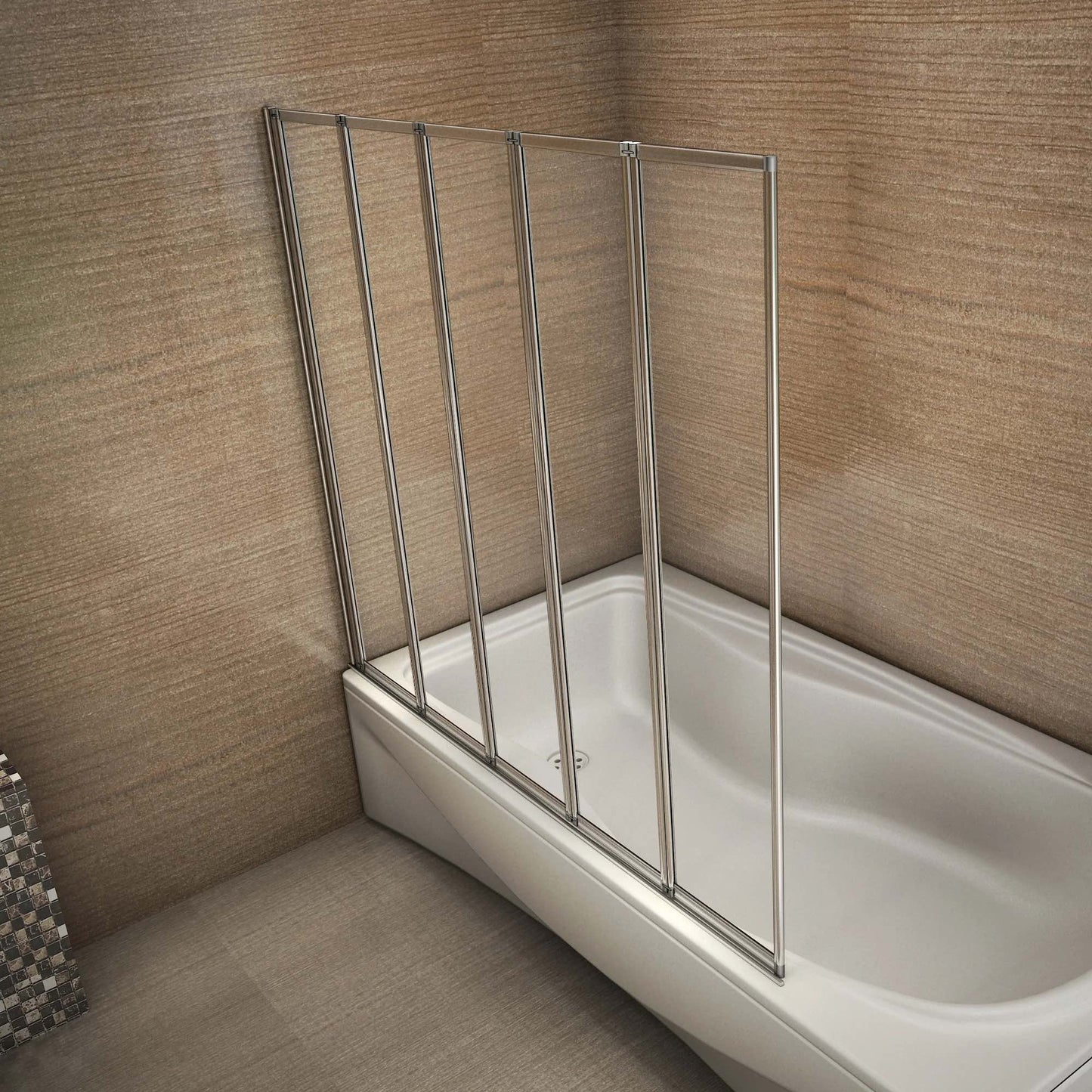 AICA vanová zástěna skládací FF12A-5 chrom 120x140 cm - 5-dílná bezpečnostní zástěna do vany s 4mm NANO sklem EasyClean, univerzální montáž vlevo/vpravo, leštěný hliníkový profil