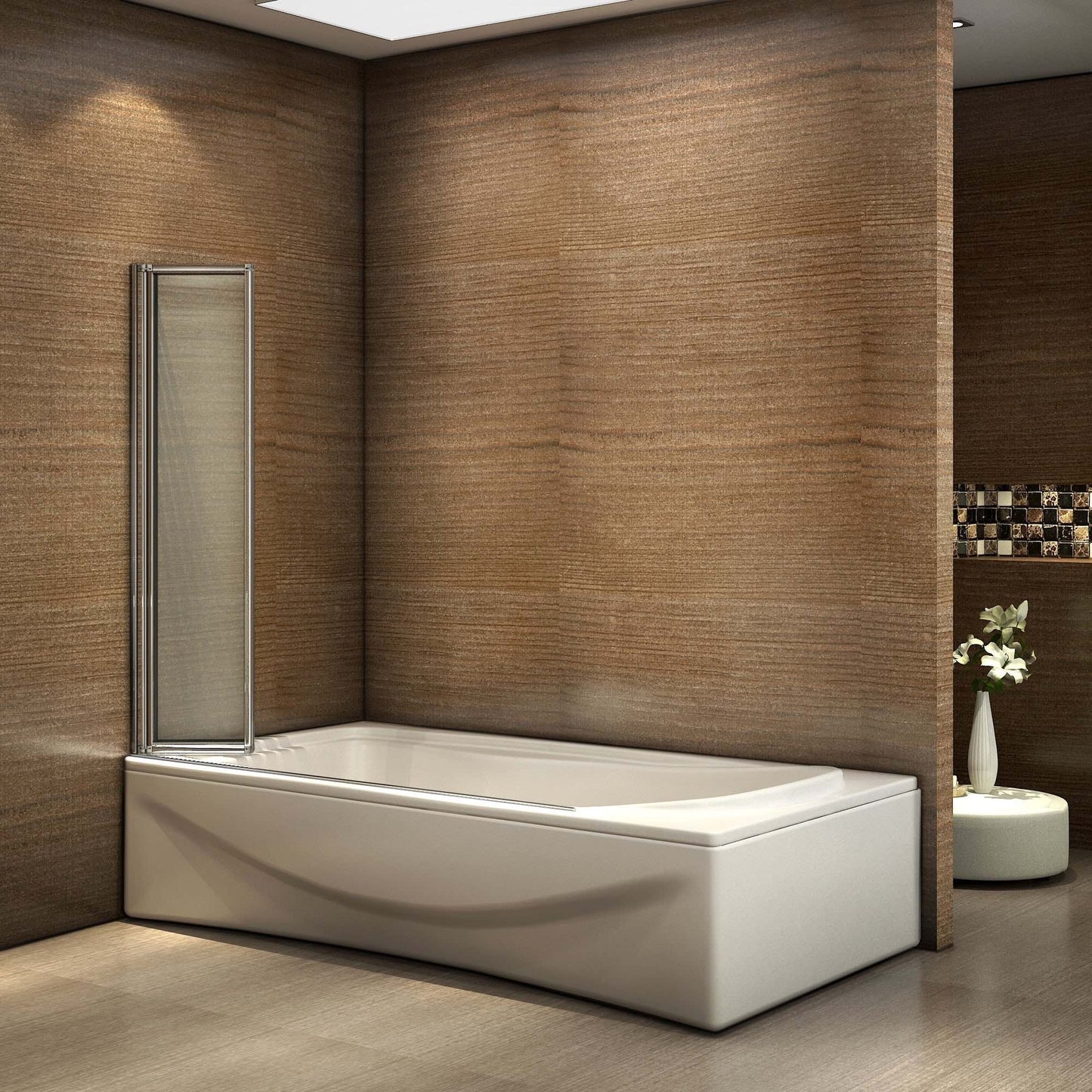 AICA vanová zástěna skládací FF12A-5 chrom 120x140 cm - 5-dílná bezpečnostní zástěna do vany s 4mm NANO sklem EasyClean, univerzální montáž vlevo/vpravo, leštěný hliníkový profil