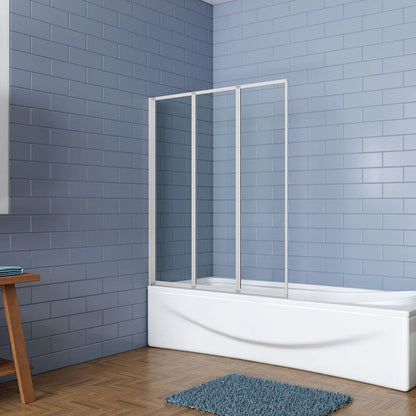 AICA vanová zástěna skládací nano 3-dílná, matná šedá (120x140 cm) - 4mm bezpečnostní sklo EasyClean ESG, hliníkový profil odolný proti korozi, univerzální montáž levá/pravá, sklopná a otočná konstrukce, dodáváno s lištou a těsněním