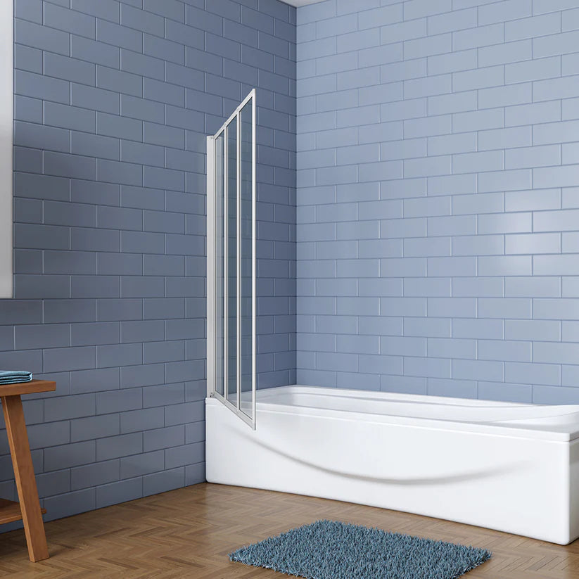 AICA vanová zástěna skládací nano 3-dílná, matná šedá (120x140 cm) - 4mm bezpečnostní sklo EasyClean ESG, hliníkový profil odolný proti korozi, univerzální montáž levá/pravá, sklopná a otočná konstrukce, dodáváno s lištou a těsněním