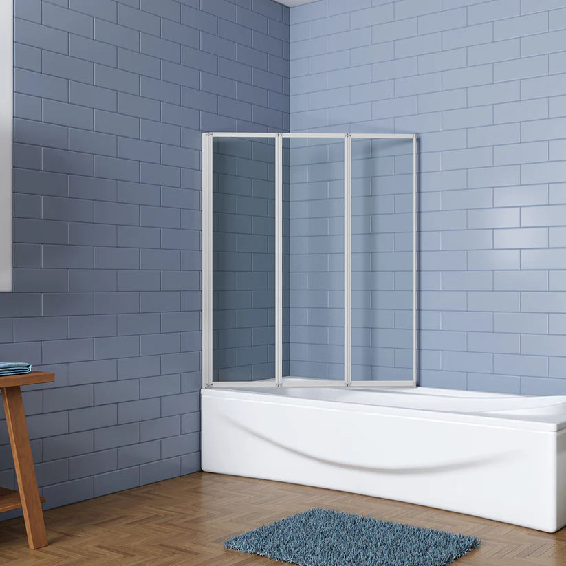 AICA vanová zástěna skládací nano 3-dílná, matná šedá (120x140 cm) - 4mm bezpečnostní sklo EasyClean ESG, hliníkový profil odolný proti korozi, univerzální montáž levá/pravá, sklopná a otočná konstrukce, dodáváno s lištou a těsněním