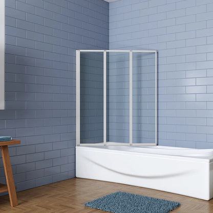 AICA vanová zástěna skládací nano 3-dílná, matná šedá (120x140 cm) - 4mm bezpečnostní sklo EasyClean ESG, hliníkový profil odolný proti korozi, univerzální montáž levá/pravá, sklopná a otočná konstrukce, dodáváno s lištou a těsněním