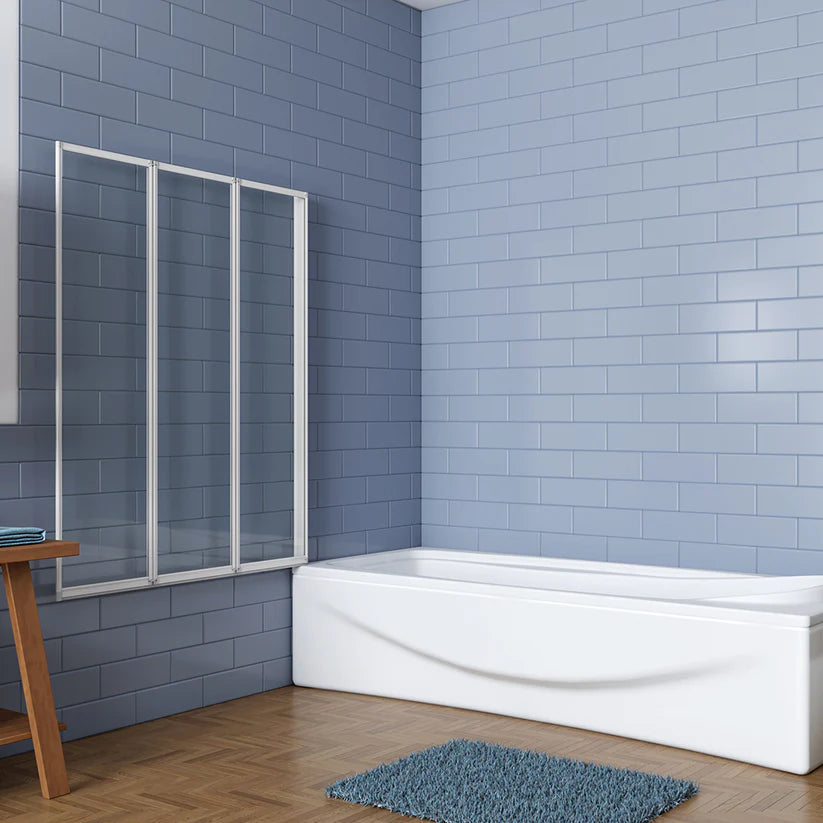 AICA vanová zástěna skládací nano 3-dílná, matná šedá (120x140 cm) - 4mm bezpečnostní sklo EasyClean ESG, hliníkový profil odolný proti korozi, univerzální montáž levá/pravá, sklopná a otočná konstrukce, dodáváno s lištou a těsněním