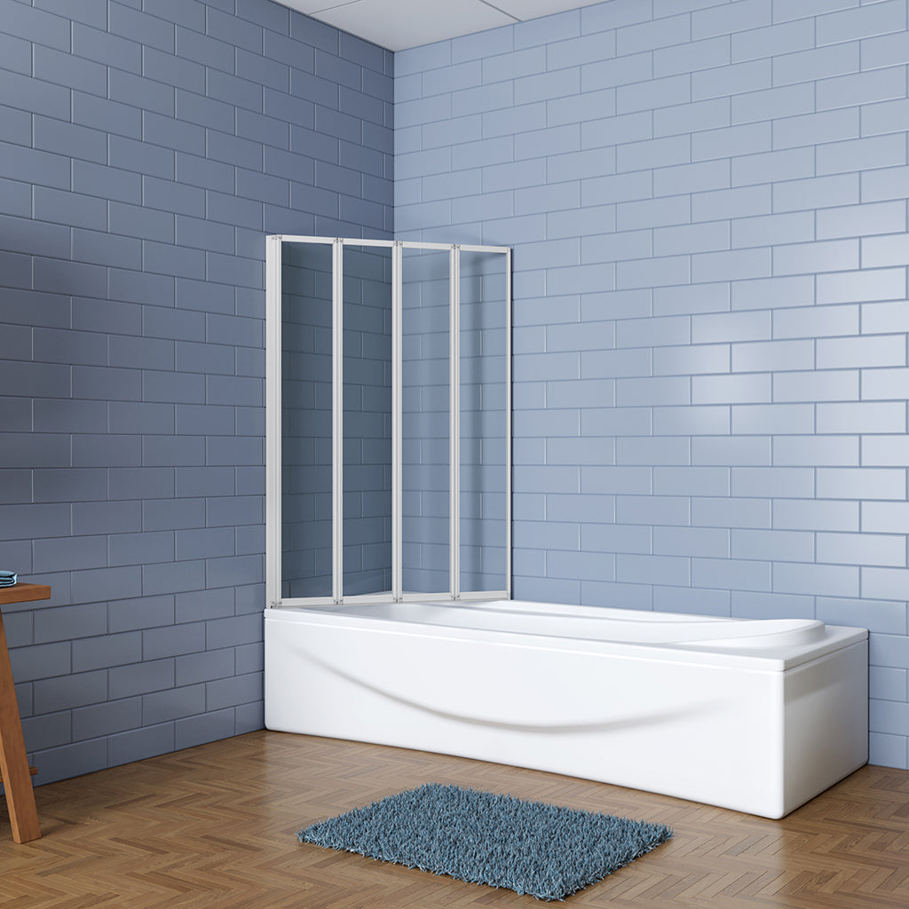 AICA vanová zástěna skládací 120cm, matná šedá – 4dílná posuvná sprchová stěna s 4mm NANO bezpečnostním sklem EasyClean | Rozměry 120x140cm | Univerzální montáž (levá/pravá) | Odolný hliníkový profil proti korozi | Dodáváno s lištou a těsněním