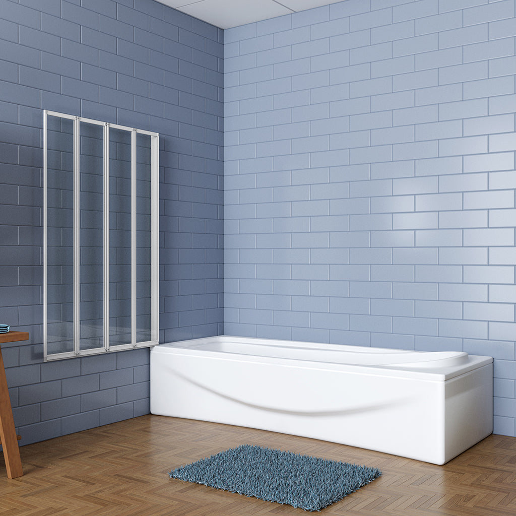 AICA vanová zástěna skládací 120cm, matná šedá – 4dílná posuvná sprchová stěna s 4mm NANO bezpečnostním sklem EasyClean | Rozměry 120x140cm | Univerzální montáž (levá/pravá) | Odolný hliníkový profil proti korozi | Dodáváno s lištou a těsněním