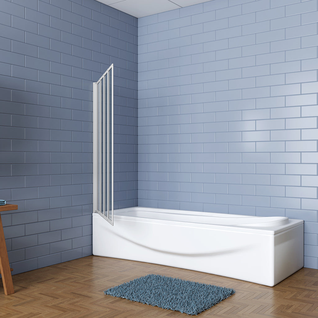 AICA vanová zástěna skládací 120cm, matná šedá – 4dílná posuvná sprchová stěna s 4mm NANO bezpečnostním sklem EasyClean | Rozměry 120x140cm | Univerzální montáž (levá/pravá) | Odolný hliníkový profil proti korozi | Dodáváno s lištou a těsněním