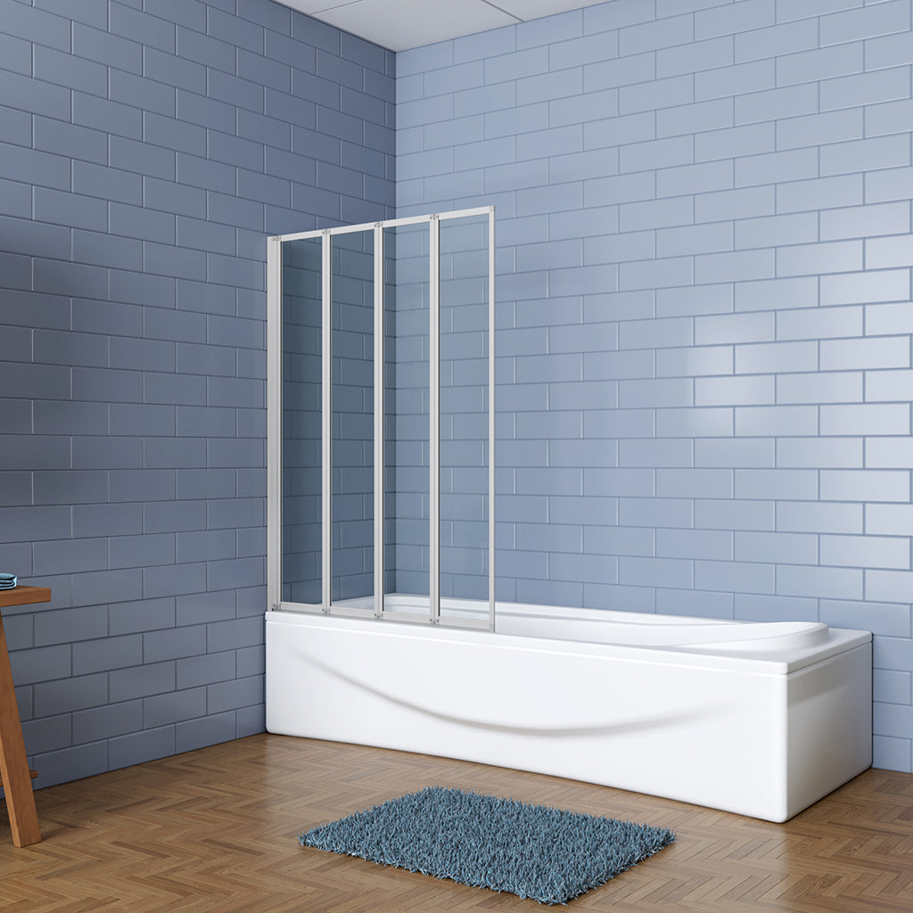 AICA vanová zástěna skládací 120cm, matná šedá – 4dílná posuvná sprchová stěna s 4mm NANO bezpečnostním sklem EasyClean | Rozměry 120x140cm | Univerzální montáž (levá/pravá) | Odolný hliníkový profil proti korozi | Dodáváno s lištou a těsněním