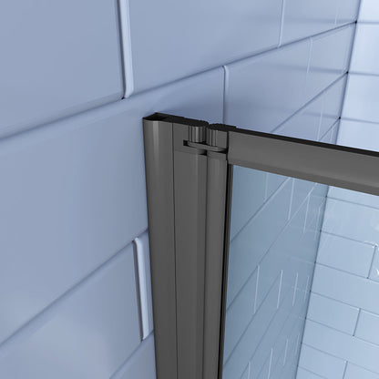 AICA Vanová zástěna skládací FF12A-5-B, černá 5-dílná sprchová clona 120x140 cm s 4mm NANO sklem EasyClean – bezpečnostní sklápěcí zástěna do vany s hliníkovým profilem, univerzální montáž (levá/pravá), moderní koupelnová přepážka s těsněním a vzpěrou