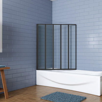 AICA Vanová zástěna skládací FF12A-5-B, černá 5-dílná sprchová clona 120x140 cm s 4mm NANO sklem EasyClean – bezpečnostní sklápěcí zástěna do vany s hliníkovým profilem, univerzální montáž (levá/pravá), moderní koupelnová přepážka s těsněním a vzpěrou